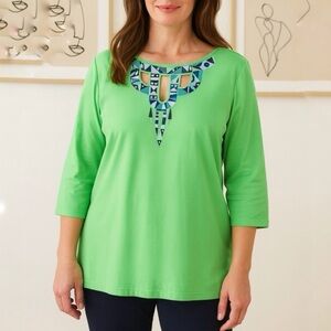 Vintage Bob Mackie Wearable Art Deco Gemstones Cotton Top Size Medium